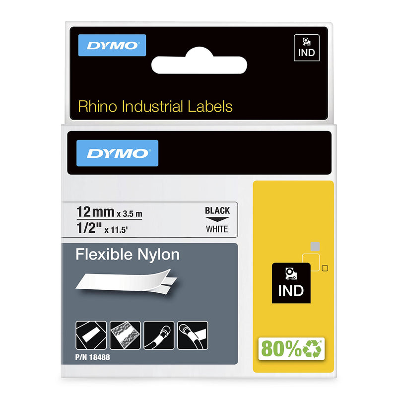 DYMO Authentic Industrial Labels for LabelWriter and Industrial Label Makers, Black on White, 1/2", 1 Roll (18488), DYMO Authentic 1/2"