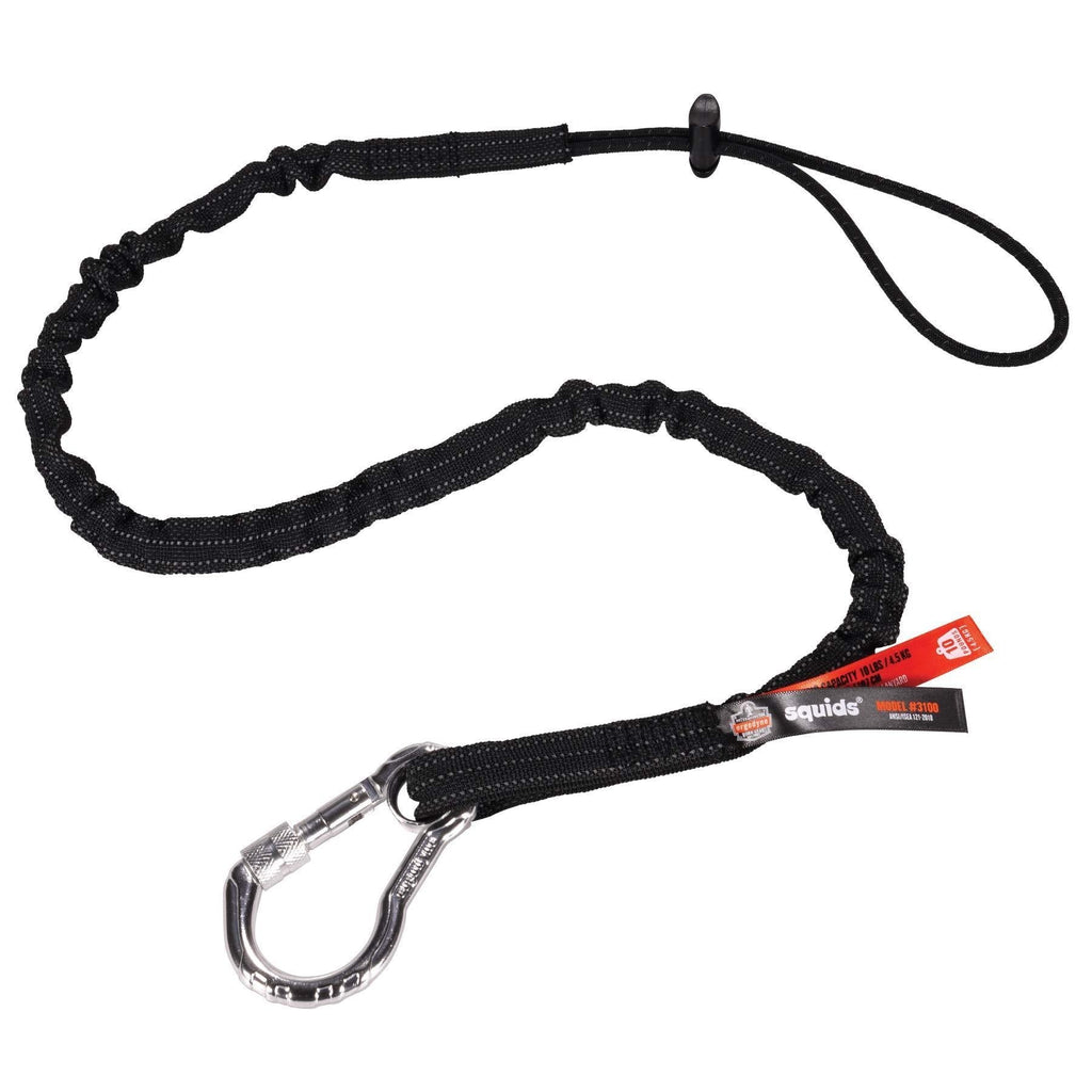 Ergodyne Squids 3100EXT Tool Lanyard with Single Carabiner and Adjustable Loop End, Extended Length, Black