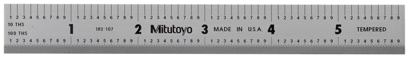 Mitutoyo 182-107, Steel Rule, 6"/150mm ( 1/10, 1/100", 1mm, 0.5mm), 3/64" Thick X 3/4" Wide, Satin Chrome Finish Tempered Stainless Steel