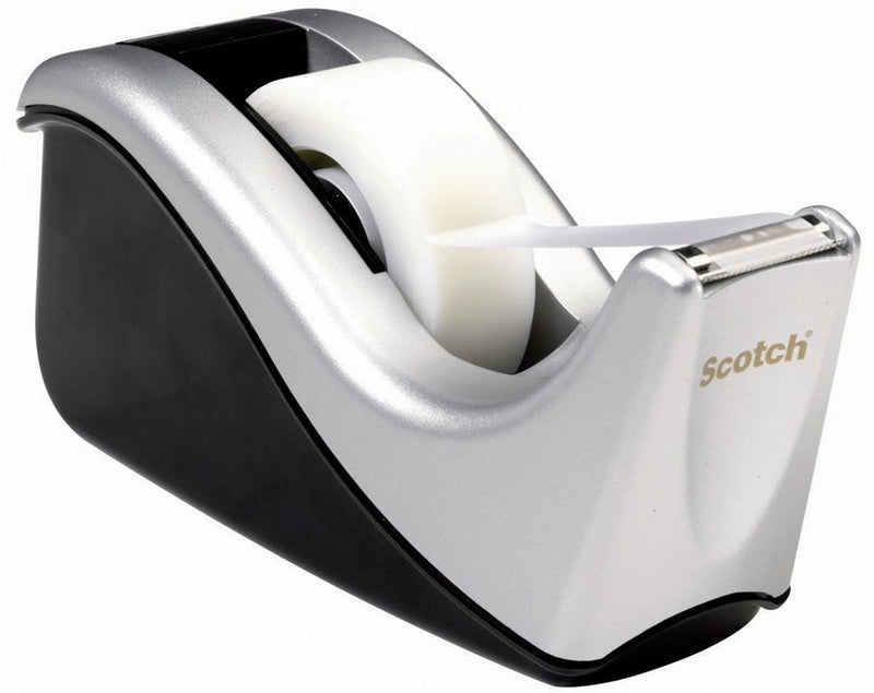 Scotch Desktop Tape Dispenser Silvertech, Two-Tone (C60-St), Black/Silver, 1 Pack