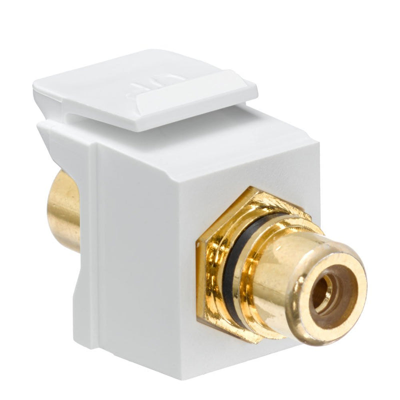 Leviton 40830-BWE QuickPort RCA, Gold-Plated Connector with Black Stripe, White