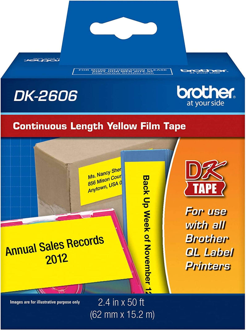 Brother Genuine DK-2606 Continuous Length Film Tape, 2.4 in x 50 ft (62 mm x 15.2 m) Black on White, Retail Packaging