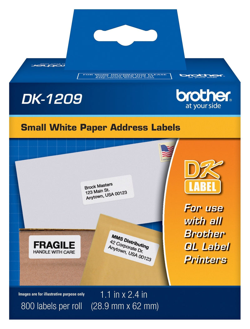 Brother DK-1209 Small Address Labels, White, 2 1/2" x 1 1/2", Roll Of 800 1 Roll Label Roll