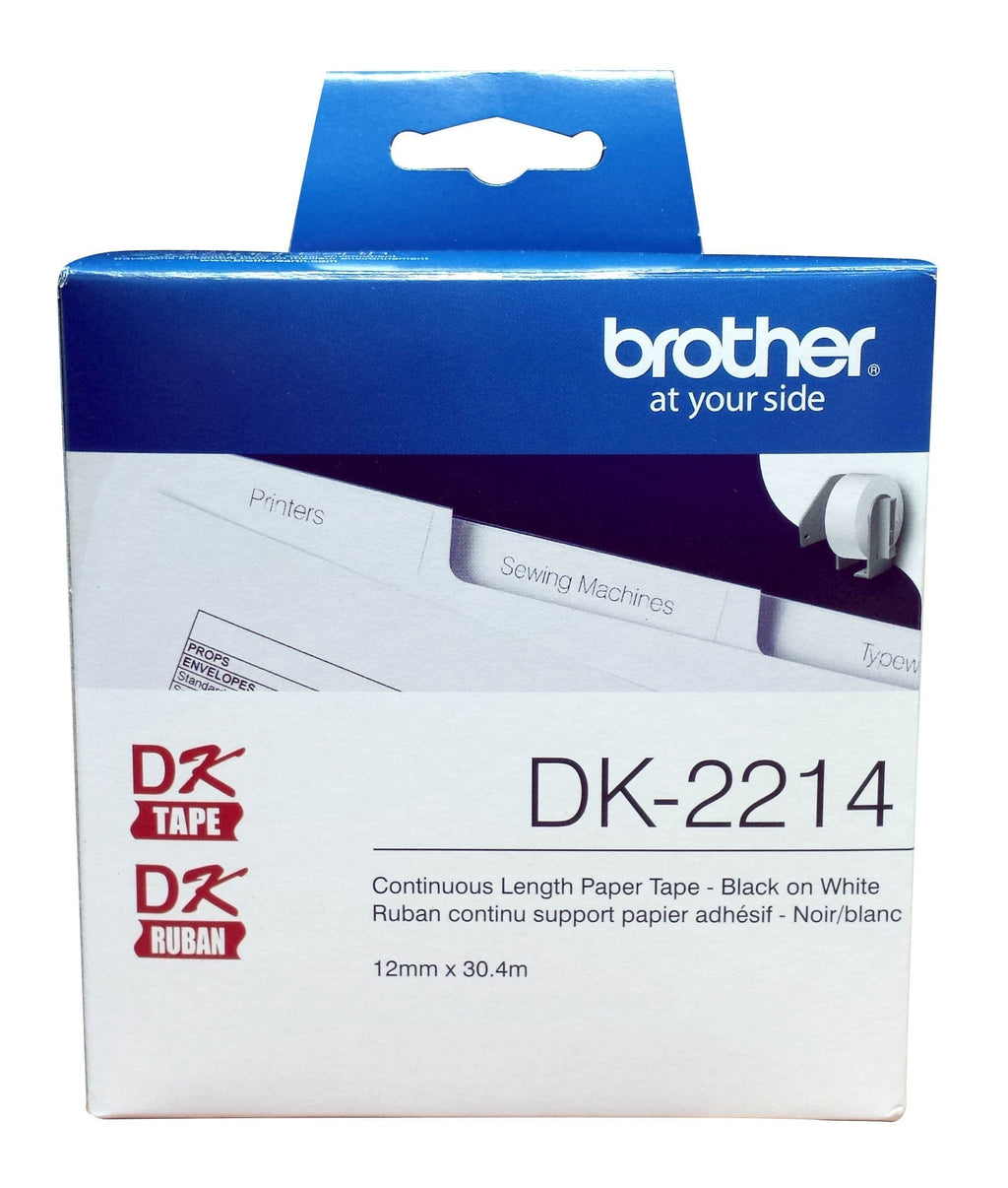 Brother Genuine DK-2214 Continuous Length Black on White Paper Tape for Brother QL Label Printers, 0.47" x 100' (12mm x 30.4M), 1 Roll per Box, DK2214