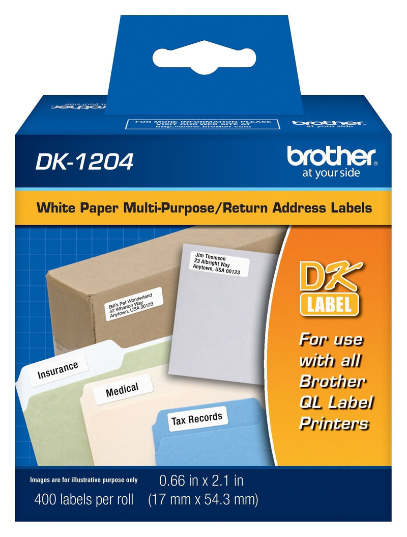 Brother Genuine DK-1204 Multipurpose Paper Label Roll, Die-Cut Paper Labels, Engineered for Excellence, 400 Labels Per Roll 1 Roll