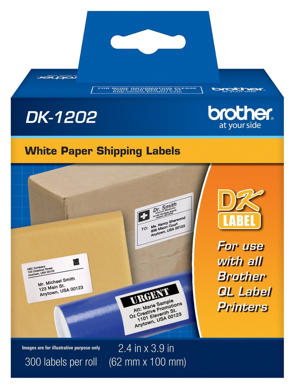 Brother Genuine DK-1202 Die-Cut Shipping Paper Labels, Long Lasting Reliability, 300 Labels Per Roll, (1) Roll per Box 1 Roll