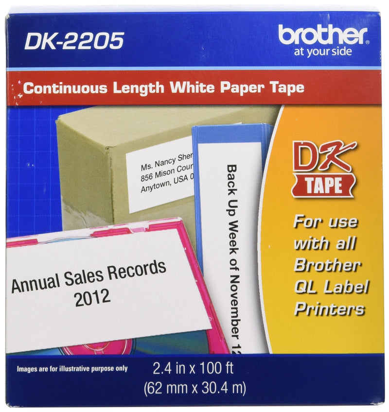 Brother Genuine, DK-2205 Continuous Paper Label Roll, Cut-to-Length Label, 2.4” x 100 Feet, (1) Roll Per Box 1 Roll