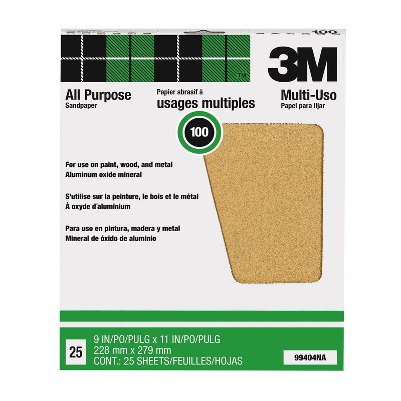 3M Pro-Oak Aluminum Oxide Sandpaper for Paint and Rust Removal, 100-Grit, 9 in x 11 in, 25 sheets per pack (99404NA) 100 Grit