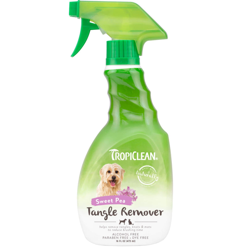 TropiClean Tangle Remover Spray for Pets - Made in USA - Naturally Derived Ingredients - Ready to Use, No-Rinse Formula - Reduces Brushing Time - Helps Quickly Remove Tangles, Knots and Mats 16 oz
