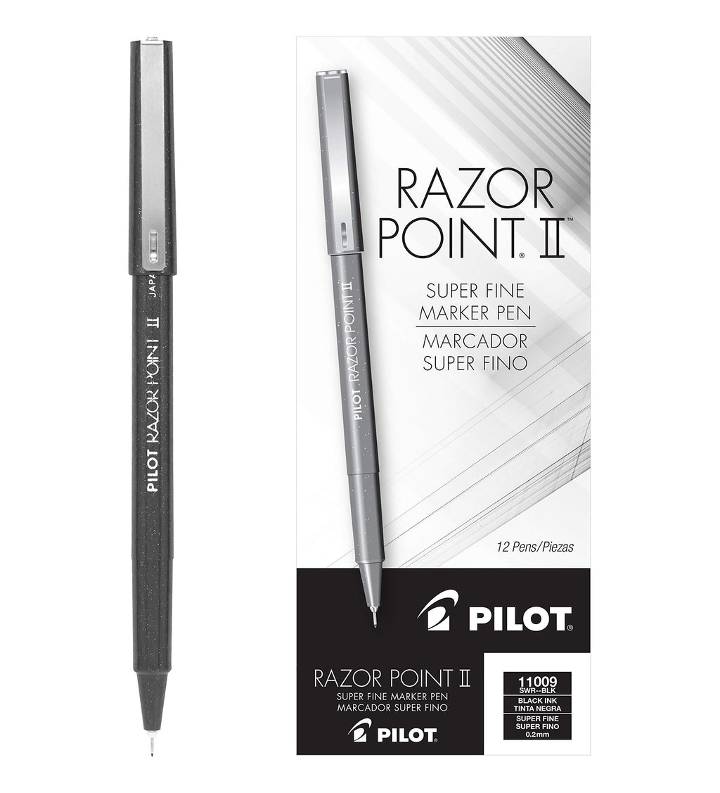 PILOT Razor Point II Fine Line Marker Stick Pens, Super Fine Point (0.2mm) Black Ink, 12-Pack (11009)