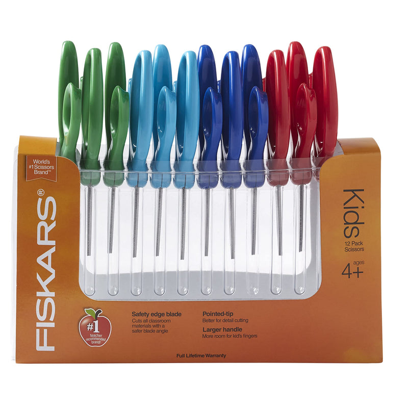 Fiskars 194160 Back to School Supplies, Kids Scissors Blunt-tip Bulk, 5 Inch, 12 Pack, Assorted Colors Blunt-Tip 12 Pack