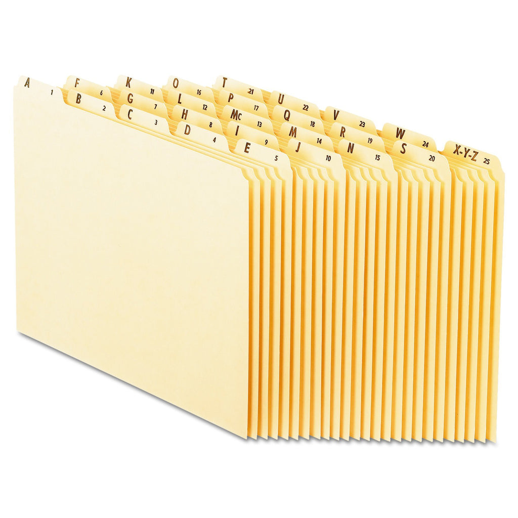 Pendaflex PFXEN225 EN225 A-Z Top Tab Recycled File Guides, 18 pt. Manila, 1/5 Tab, Letter Size, 25/Set