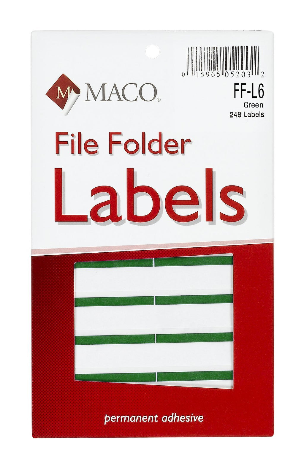 MACO Green File Folder Labels, 9/16 x 3-7/16 Inches, 248 Per Box (FF-L6)