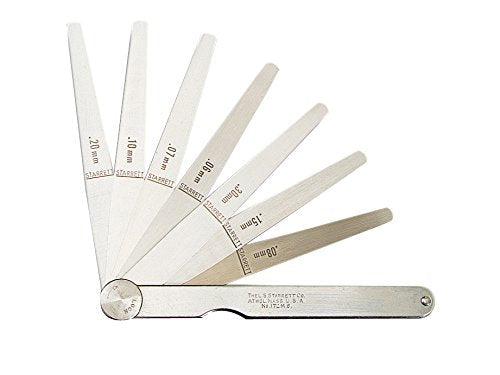 Starrett 172AT Thickness Gage Set With Tapered Leaves, 0.0015-0.015" Thickness, 3-1/32" Length, 9 Leaves
