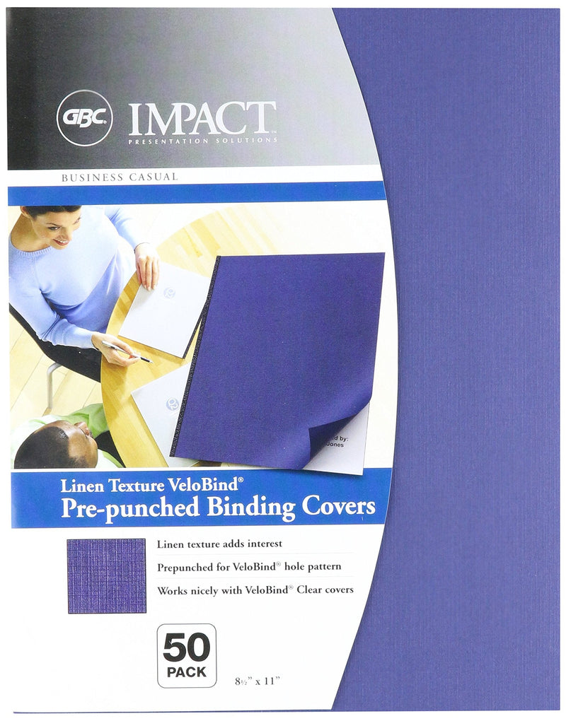 GBC VeloBind Linen Weave Standard Presentation Covers, 11 x 8.5 Inches, Non-Window, Square Corners, Navy, 50 Covers per Pack (9743511P)