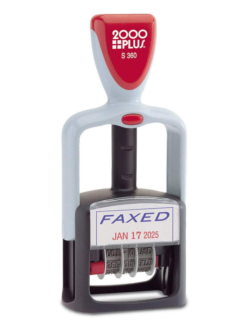 2000 PLUS Self-Inking, Two-Color Date and FAXED Stamp, 1-3/4" x 1-1/8" Impression, Red and Blue Ink (011032)