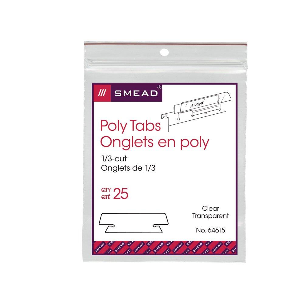 Smead Poly Tab 1/3 Cut, Clear, 25 Per Pack (64615) 1/3-Cut Tabs