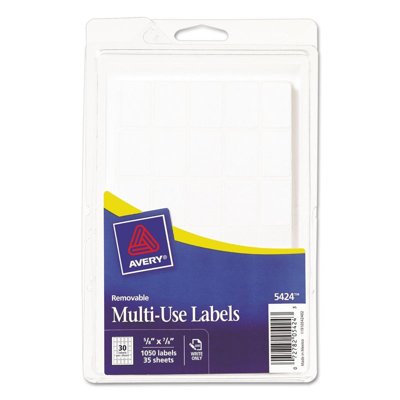 Avery Self-Adhesive Removable Multi-Use Labels, 5/8 x 7/8, White, 1050/Pack, PK