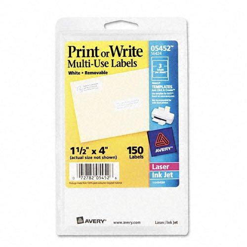 Avery Self-Adhesive Removable Labels, 1.5 x 4 Inches, White, 150 per Pack (05452)