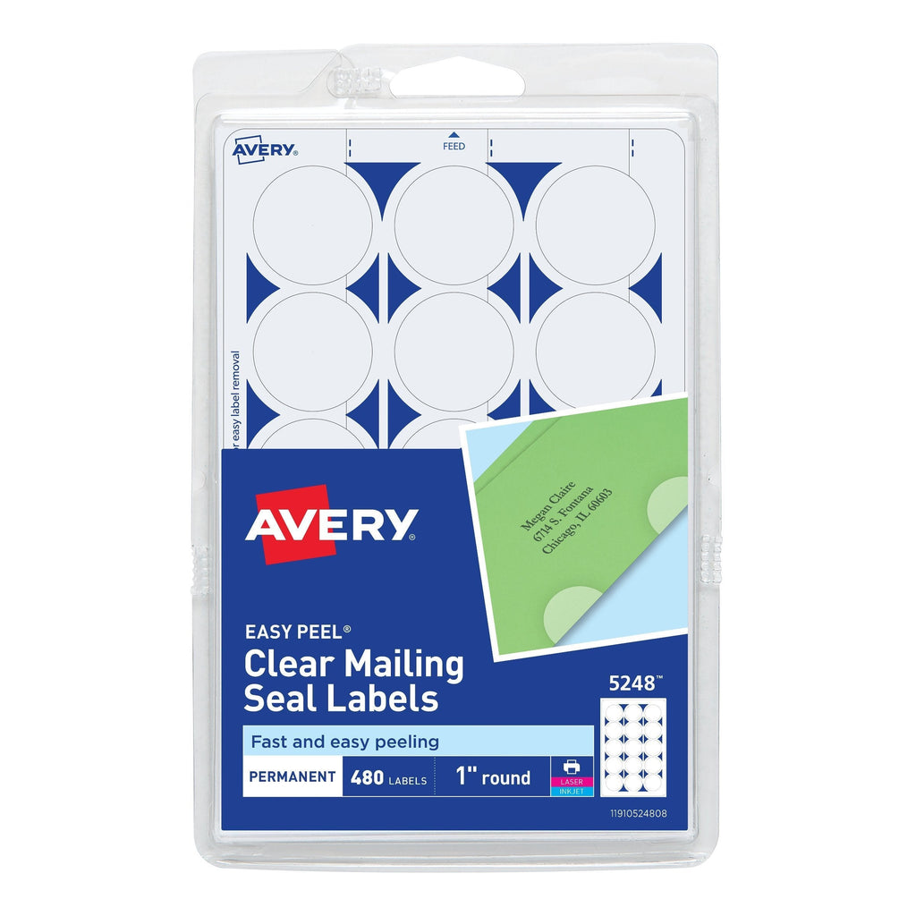 AVERY Perforated Mailing Seals, Clear, 480 per Pack (05248), 1" Diameter