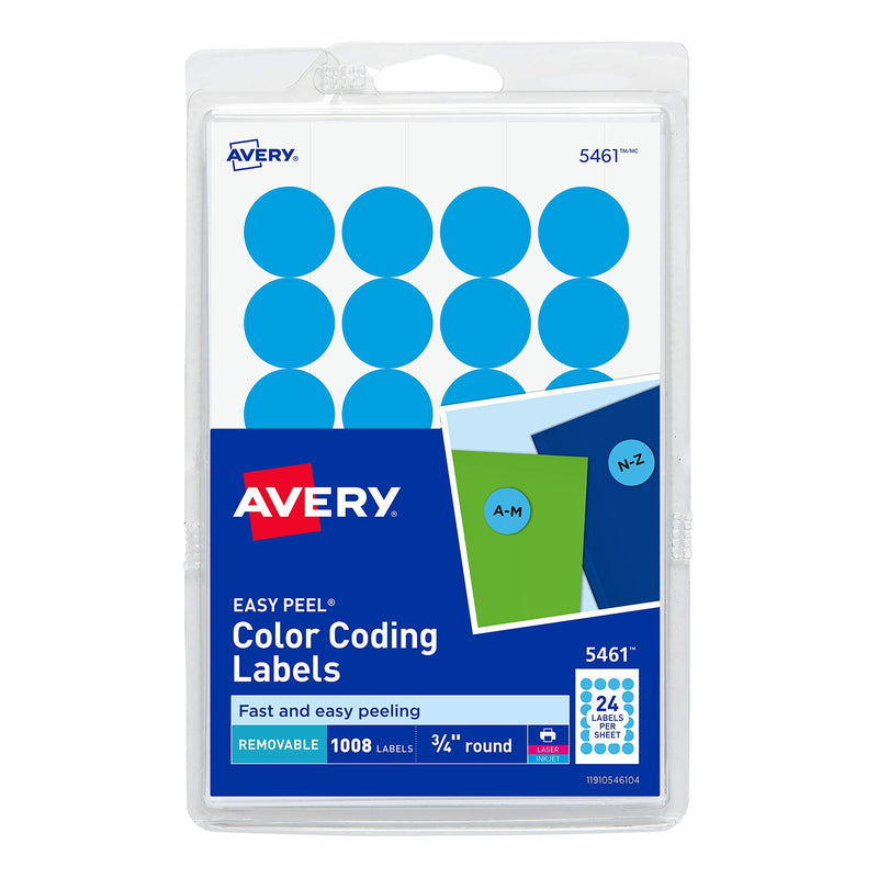 Avery Print/Write Self-Adhesive Removable Labels, 0.75 Inch Diameter, Light Blue, 1,008 per Pack (5461) (05461)