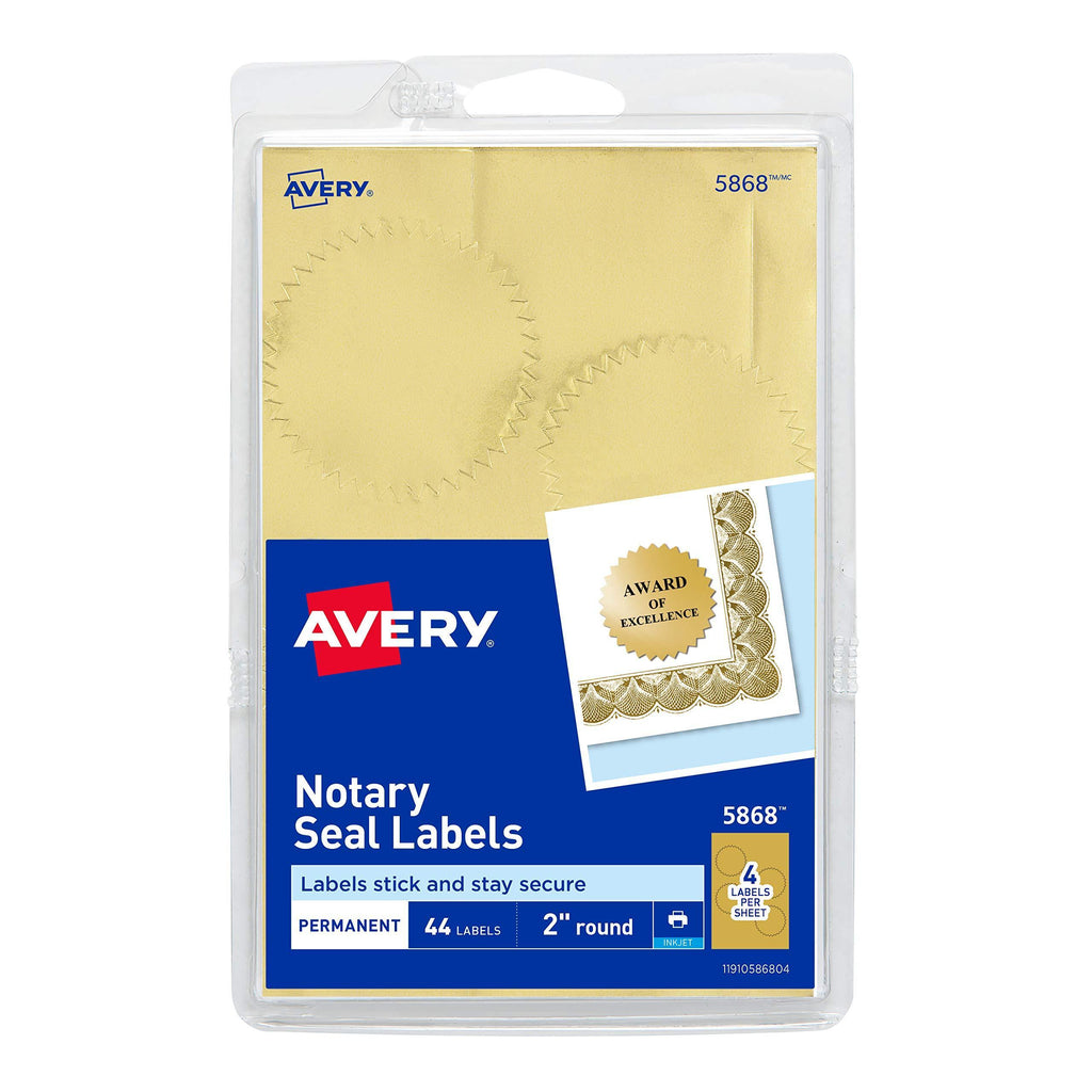 Avery Inkjet Print or Write Notarial Seals, 2 in Diameter, Gold, 44/Pack, PK - AVE05868 1 Pack