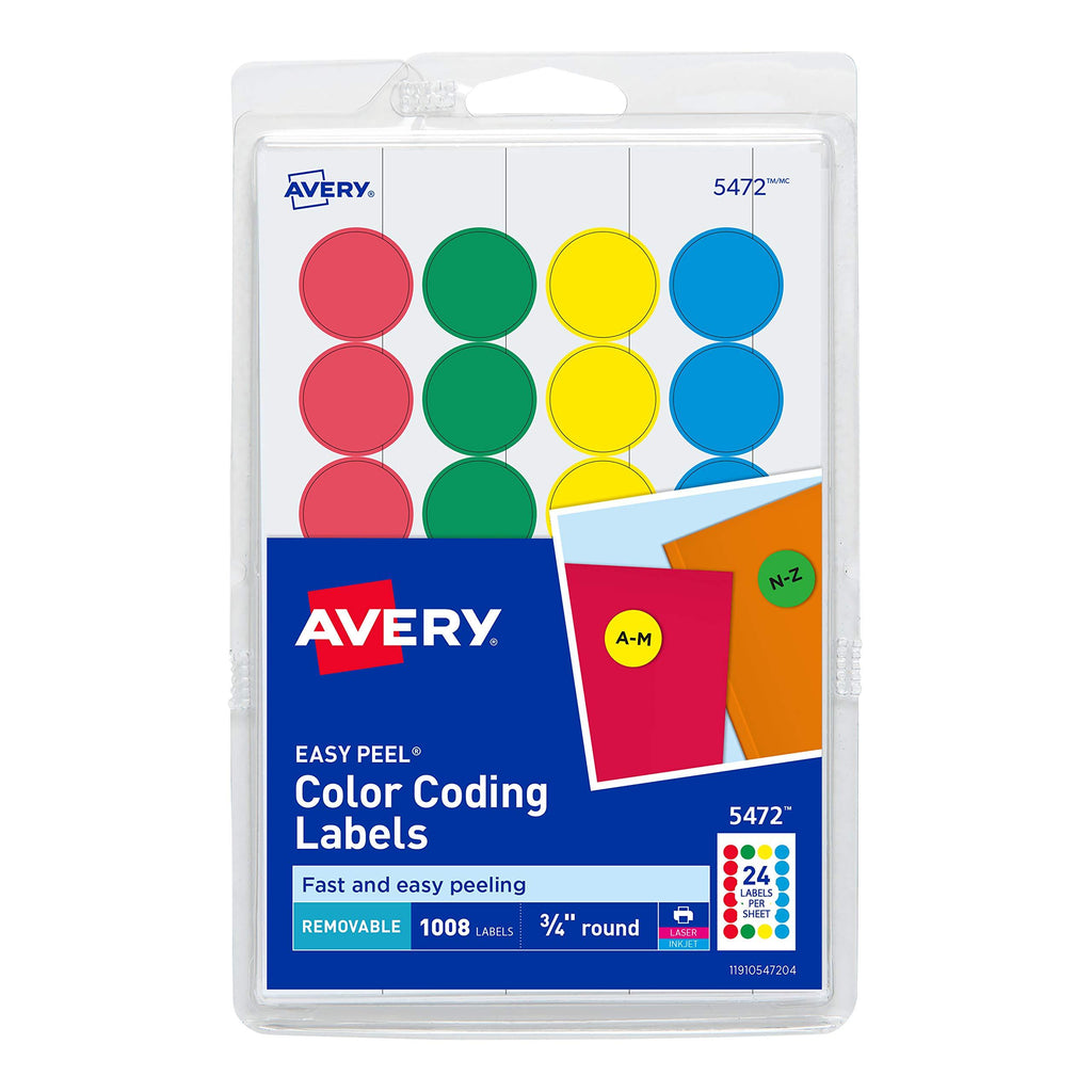 Avery 5472 Removable Print or Write Color Coding Labels, Round, 0.75 Inches, Pack of 1008 1,008 Labels