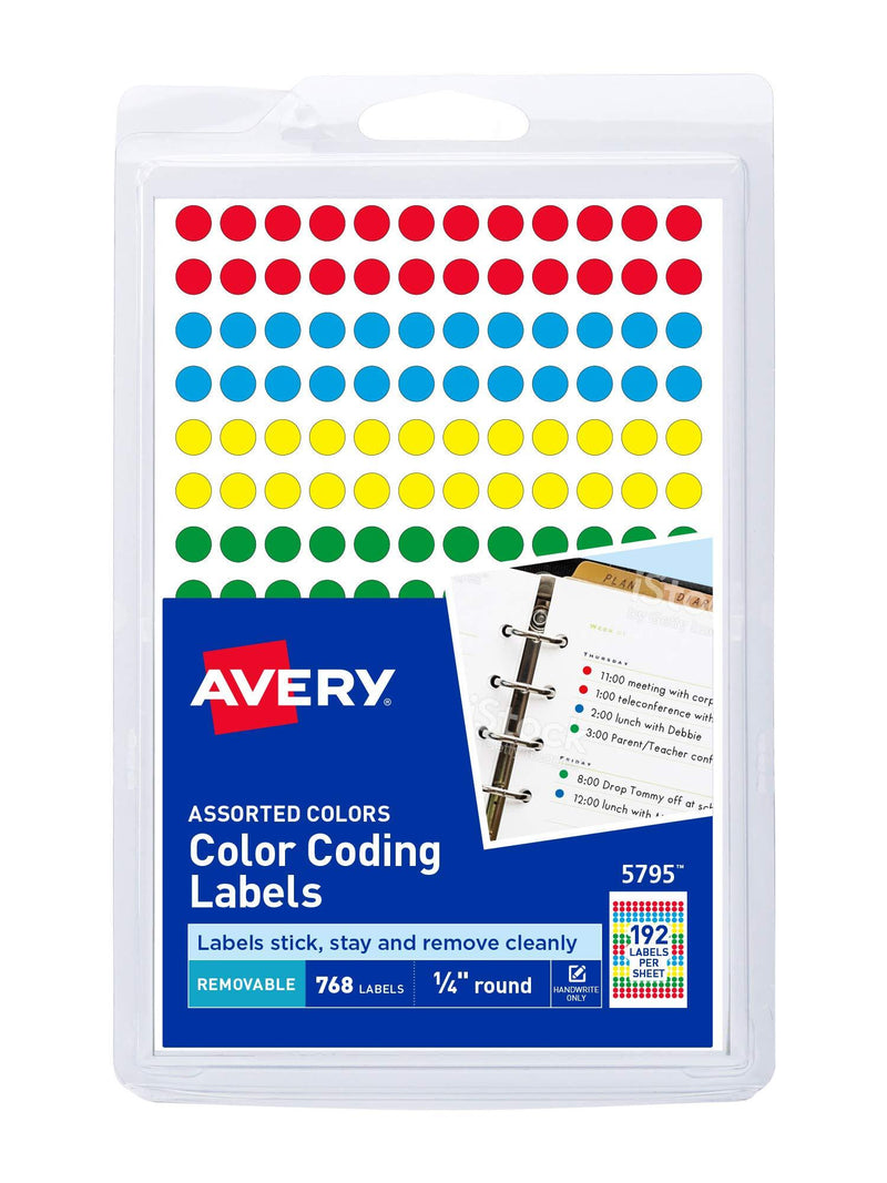 Avery Removable Color Coding Labels, 0.25 Inches, Assorted, Round, Pack of 768 (5795) 768 Labels