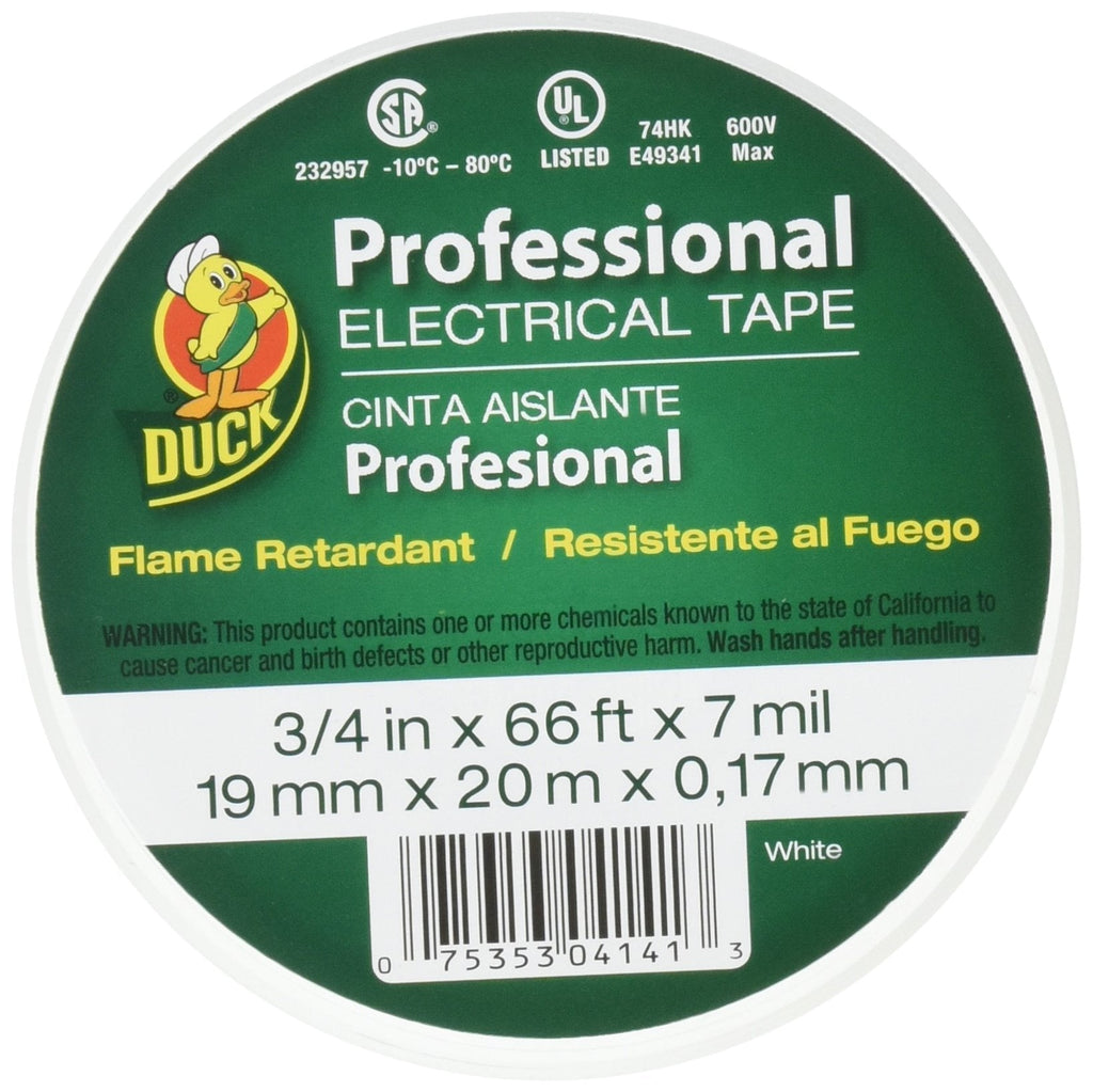 Duck Brand 300877 Professional Grade Electrical Tape, 3/4-Inch by 66 Feet, Single Roll, White