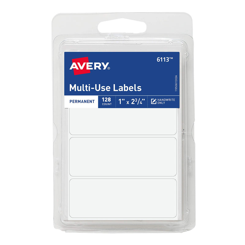 AVERY 6113 All-Purpose Labels, 1 x 2.75 Inches, White, Pack of 128 128 CT