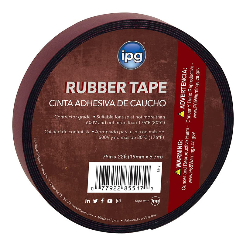 IPG 5517, 0.75" x 22 ft, Black (Single Roll) Rubber Tape