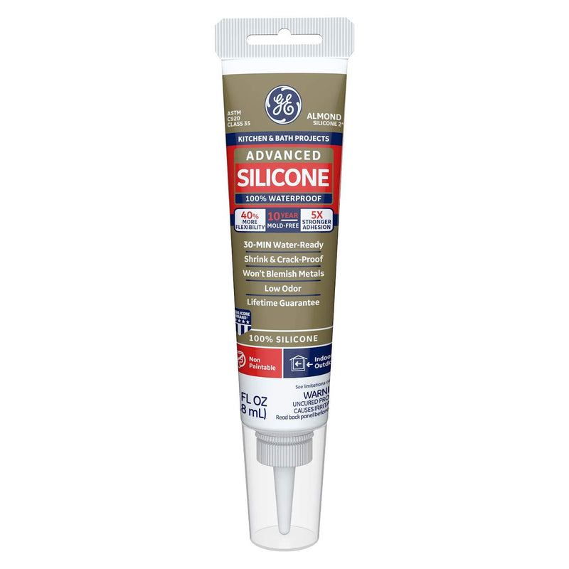 GE Sealants & Adhesives GE286 Advanced Silicone 2 Kitchen & Bath Sealant, 2.8oz, Almond