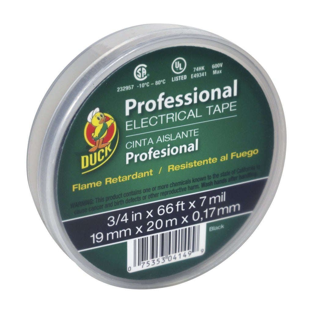 Duck Brand 299019 Professional Grade Electrical Tape, 3/4-Inch by 66 Feet, Single Roll, Black