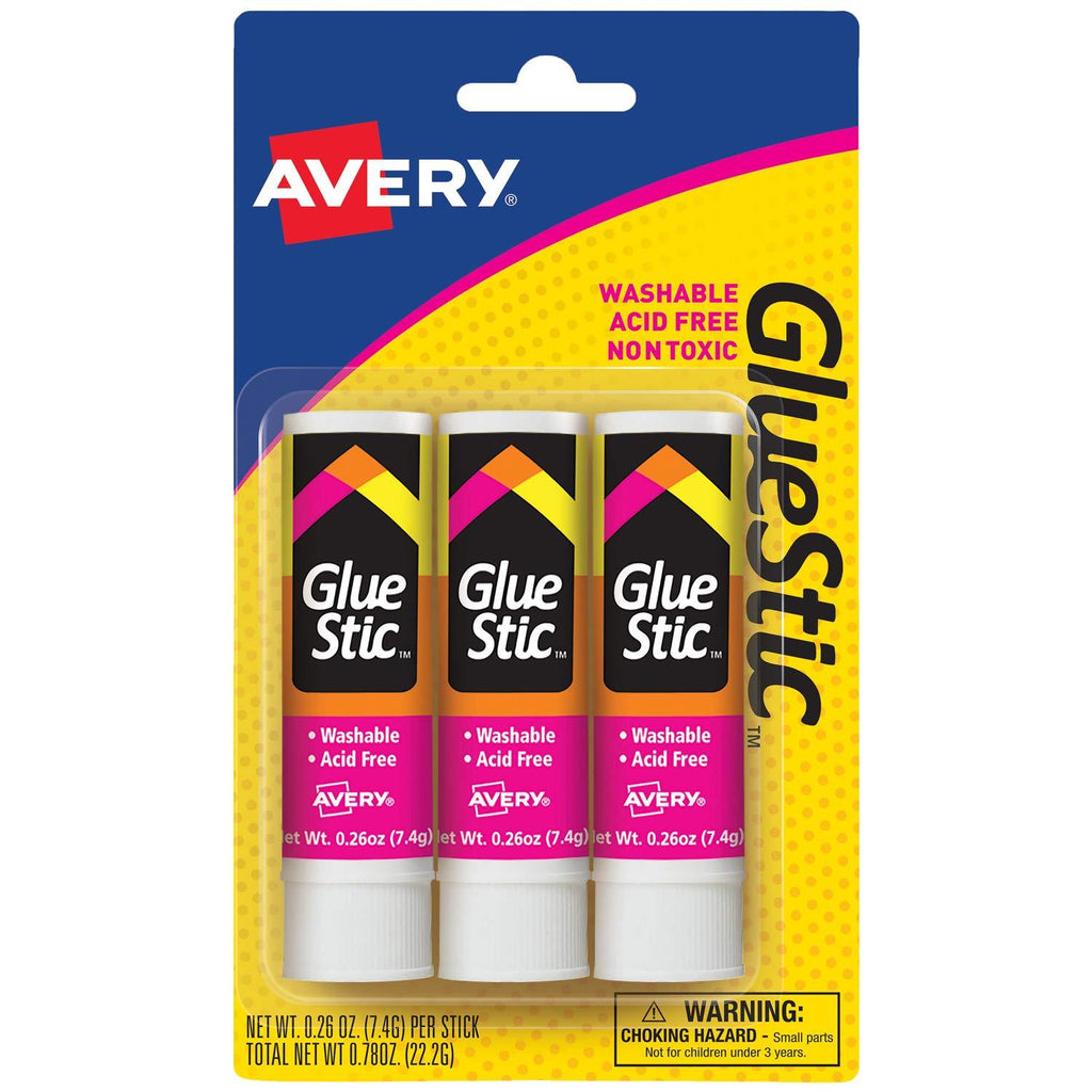 Avery Glue Stick White, Washable, Nontoxic, 0.26 oz. Permanent Glue Stic, 3pk (00164) 3 Pack