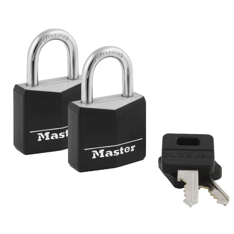 Master Lock 131T Covered Aluminum Keyed Alike Padlocks, 2 Pack, Black, 2 Count