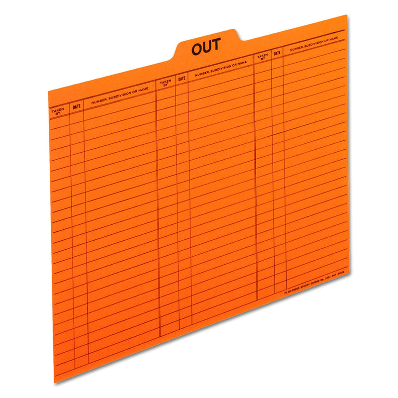 Pendaflex 2051 Salmon Colored Charge-Out Guides, top Out tab, Letter Size, 100/box