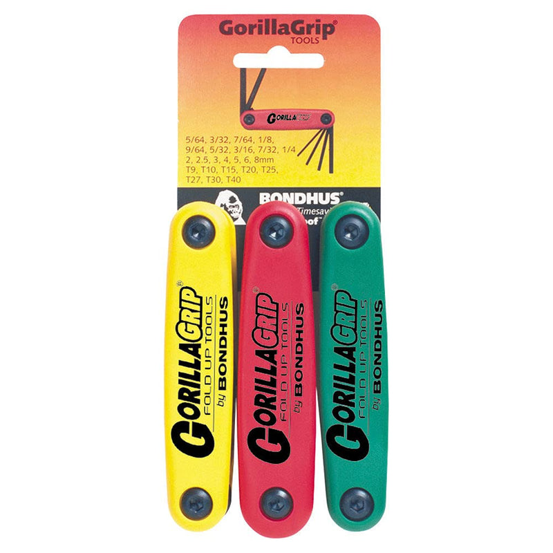 Bondhus 12533 GorillaGrip Hex and Star Fold-up Triple Pack, 12587 (2-8mm), 12589 (5/64-1/4-Inch) & 12634 (T9-T40) 1