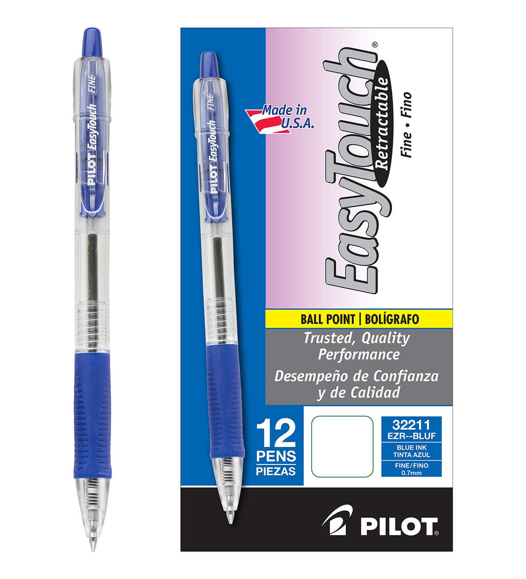 PILOT EasyTouch Refillable & Retractable Ballpoint Pens, Fine Point, Blue Ink, 12-Pack (32211) Pack of 12