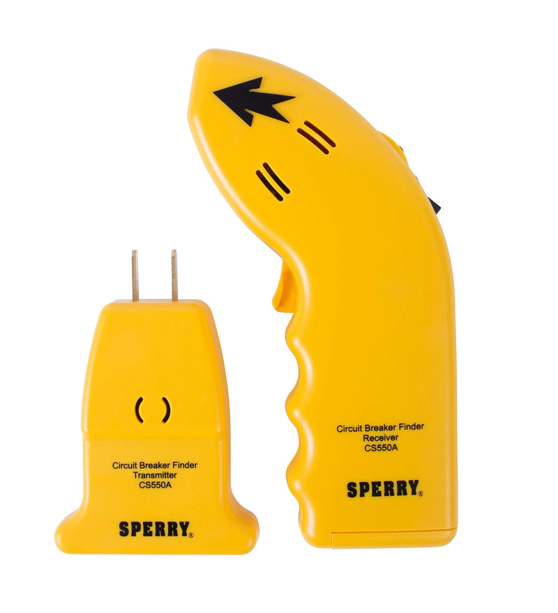 Sperry Instruments CS550A Circuit Breaker Finder, Quickly Locate AC Circuits/Fuses, Visual LED, Plug Style Transmitter/Auto-Sensing Receiver, 80-140V, Yellow