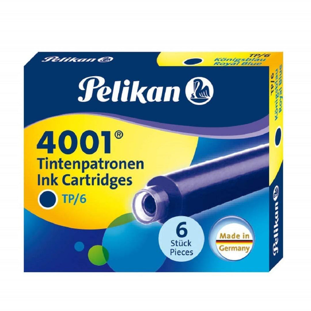 Pelikan 4001 TP/6 Ink Cartridges for Fountain Pens, Royal Blue, 0.8ml, 6 Pack (301176)