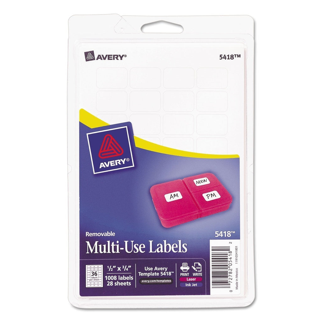 Removable Multi-Use Labels, 1/2 x 3/4, White, 1008/Pack