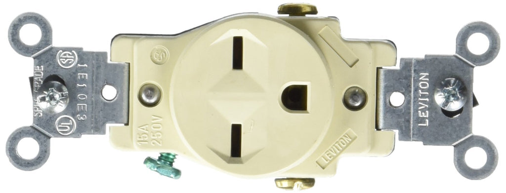 Leviton 5029-I 15-Amp, 250-Volt, Narrow Body Single Receptacle, S, Ivory