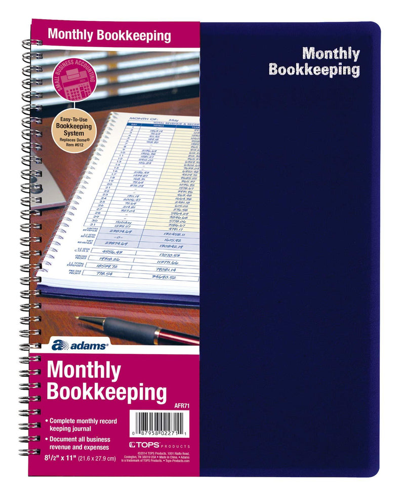 Adams Bookkeeping Record Book, Monthly Format, 8.5 x 11 Inches, White (AFR71)