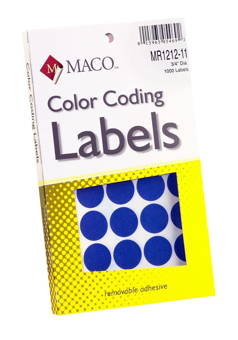 MACO Dark Blue Round Color Coding Labels, 3/4 Inches in Diameter, 1000 Per Box (MR1212-11)