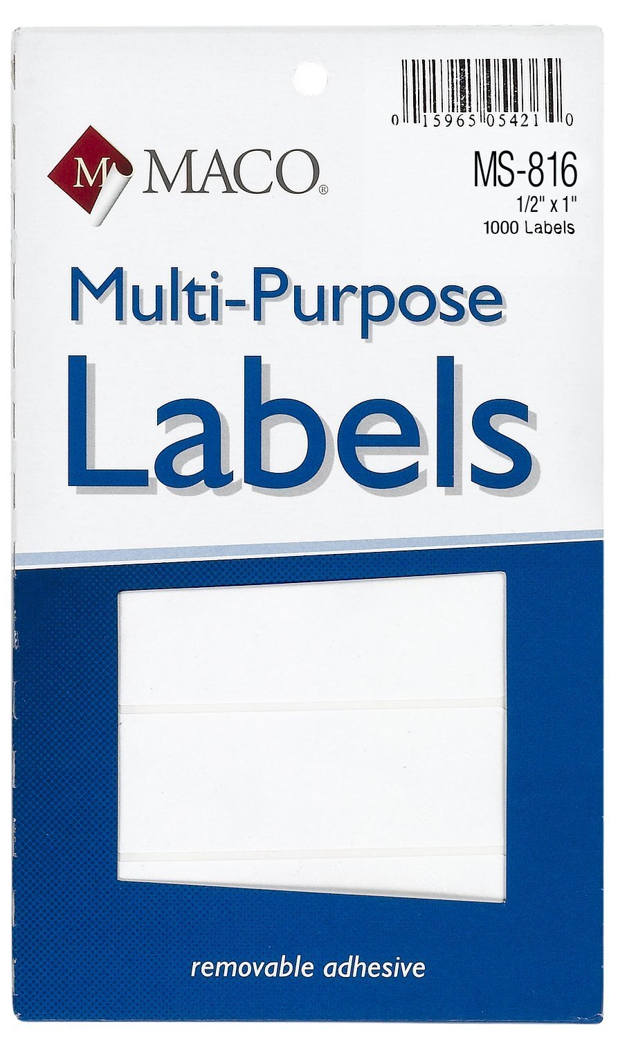 MACO White Rectangular Multi-Purpose Labels, 1/2 x 1 Inches, 1000 Per Box (MS-816)