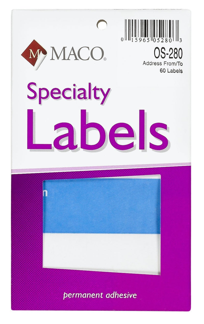 MACO from/to Mailing Labels, 3 x 4 Inches, 60 Per Box, Blue and White (OS-280)