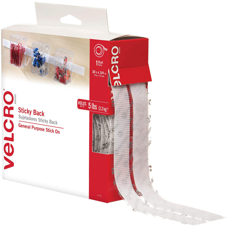 VELCRO Brand - Sticky Back Hook and Loop Fasteners – Peel and Stick Permanent Adhesive Tape Keeps Classrooms, Home, and Offices Organized – Cut-to-Length Roll | 30 ft x 3/4 in Tape | White 30 Feet x 3/4 Inch