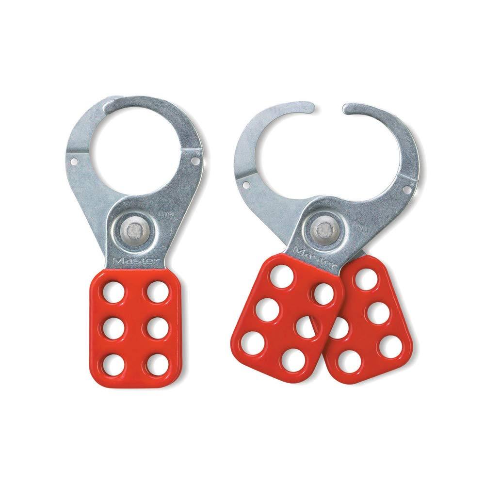 Master Lock 421 Lockout Tagout Hasp with Vinyl-Coated Handle and Extended Jaw, Red 1-1/2" Inside Jaw Diameter