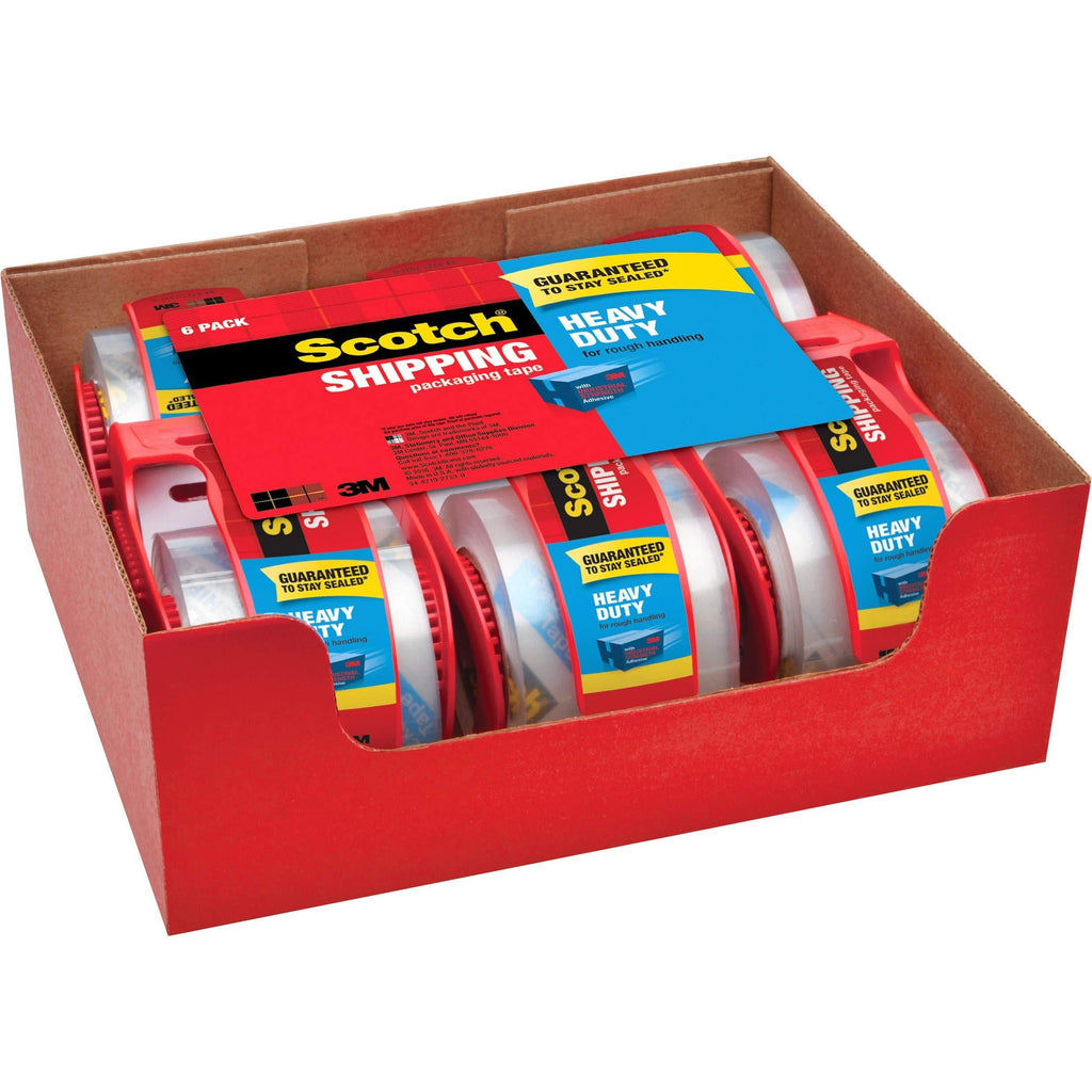 Scotch Heavy Duty Packaging Tape, 1.88" x 22.2 yd, Designed for Packing, Shipping and Mailing, Strong Seal on All Box Types, 1.5" Core, Clear, 6 Rolls with Dispenser (142-6)