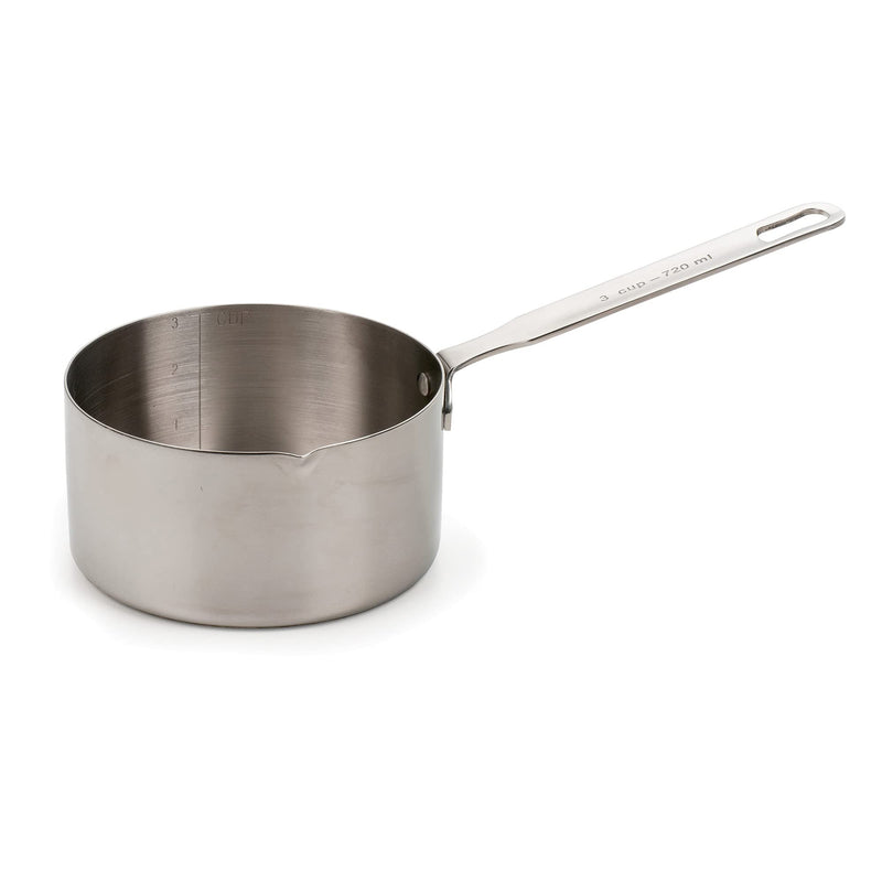 RSVP International Endurance Stainless Steel Measuring Pan Scoop, 3 Cups | Dry or Liquid | Baking or Cooking | Ideal for Melting Butter, Chocolate, Heating Soup | Dishwasher Safe